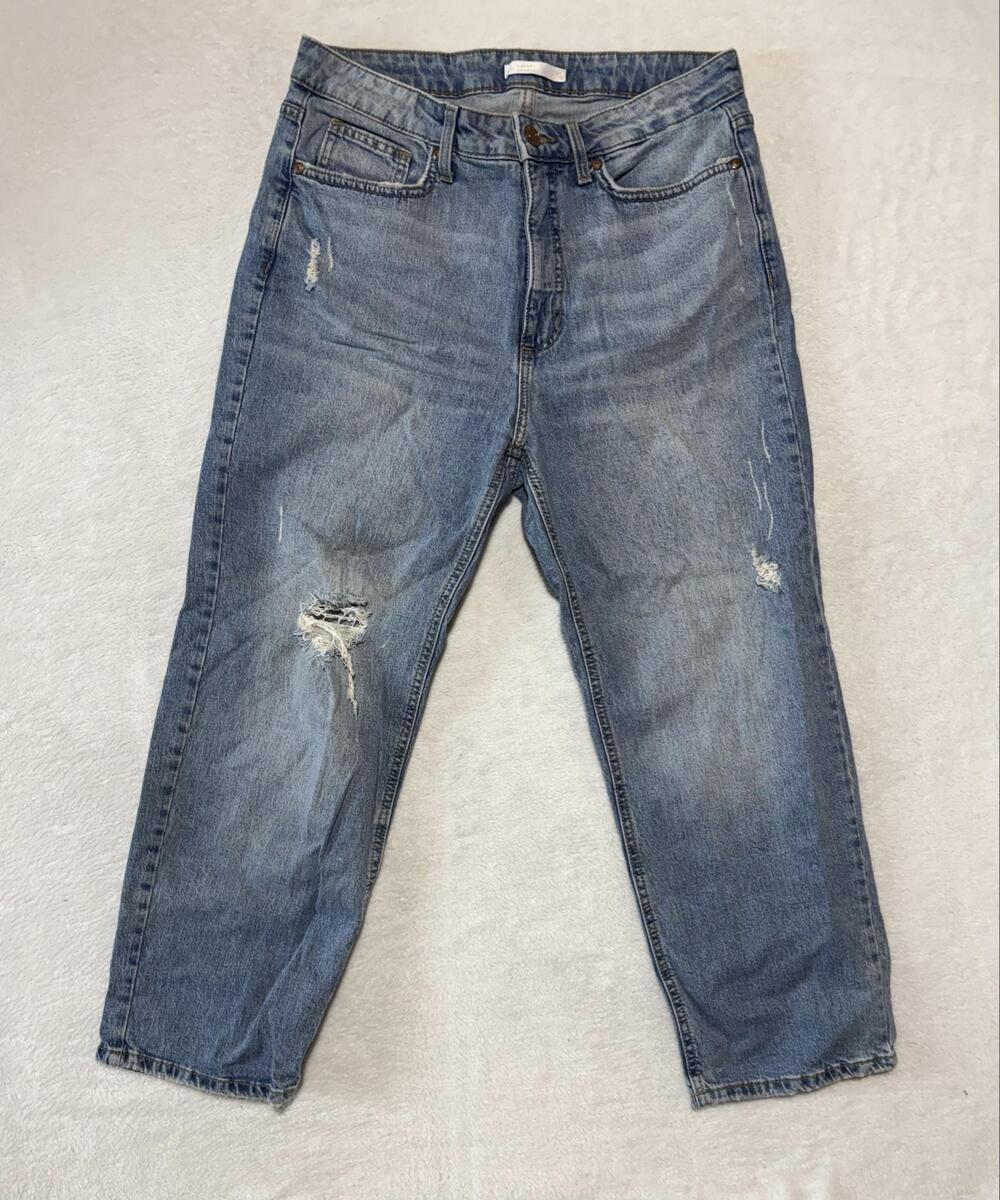 Lauren Conrad Jeans Womens 10 Blue Cropped Distressed Stretch Denim